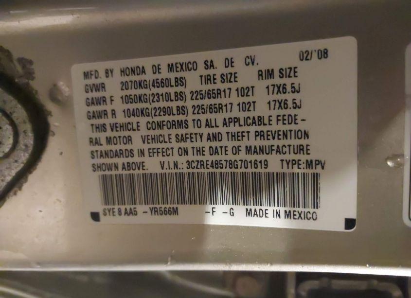 Photo 9 of 2008 Honda Cr-v EX (VIN 3CZRE48578G701619)