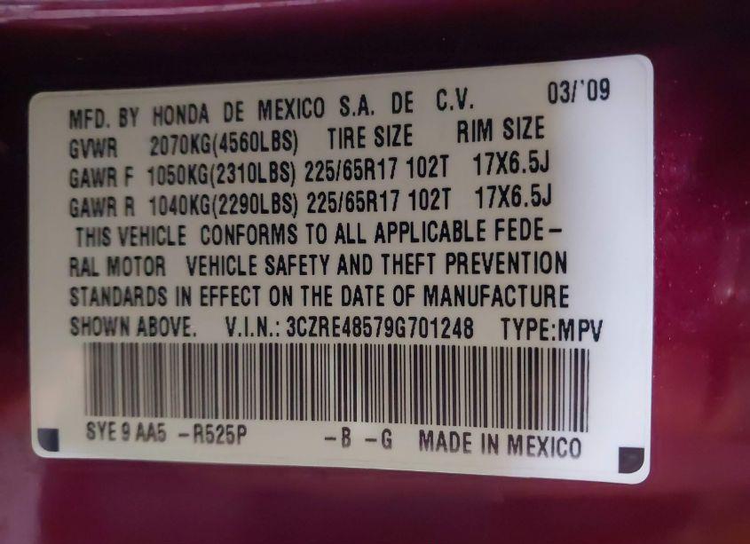 Photo 9 of 2009 Honda Cr-v EX (VIN 3CZRE48579G701248)