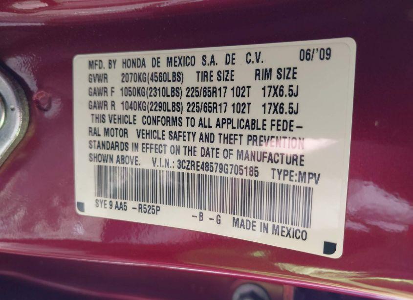 Photo 9 of 2009 Honda Cr-v EX (VIN 3CZRE48579G705185)