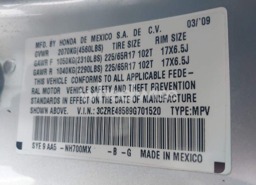 Photo 9 of 2009 Honda Cr-v EX (VIN 3CZRE48589G701520)