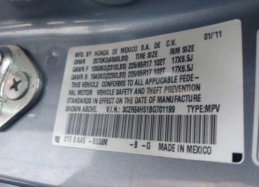 Photo 9 of 2011 Honda Cr-v EX (VIN 3CZRE4H51BG701199)