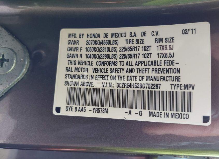 Photo 9 of 2011 Honda Cr-v EX (VIN 3CZRE4H53BG702287)