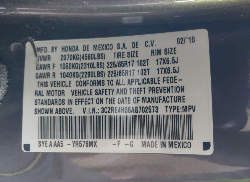 Photo 9 of 2010 Honda Cr-v EX (VIN 3CZRE4H56AG702573)
