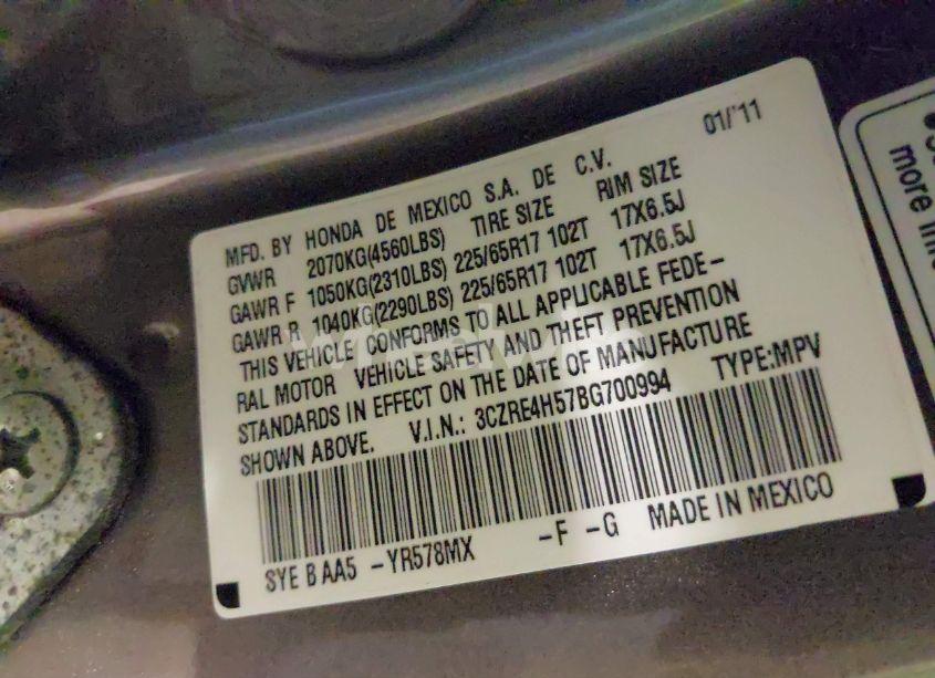 Photo 9 of 2011 Honda Cr-v EX (VIN 3CZRE4H57BG700994)