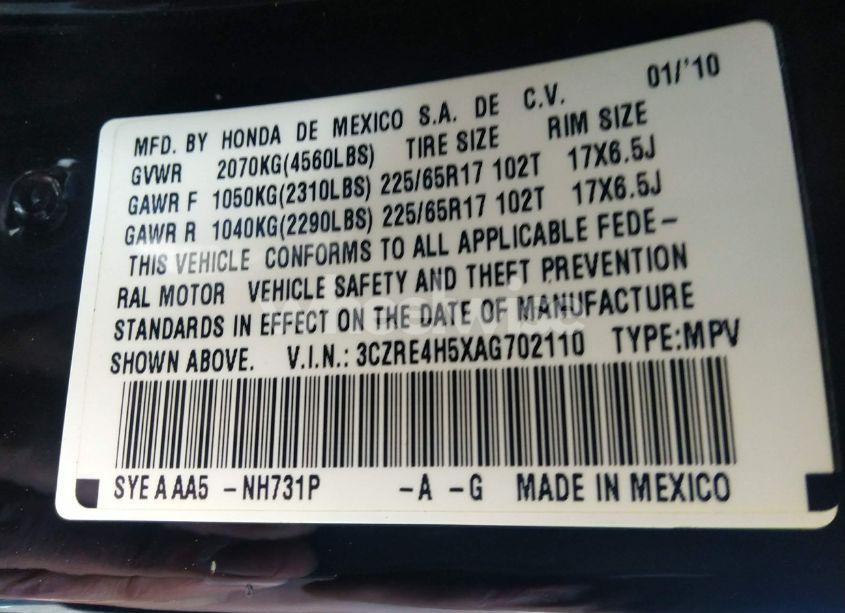 Photo 9 of 2010 Honda Cr-v EX (VIN 3CZRE4H5XAG702110)
