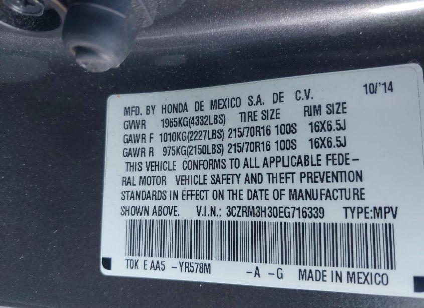 Photo 9 of 2014 Honda Cr-v LX (VIN 3CZRM3H30EG716339)