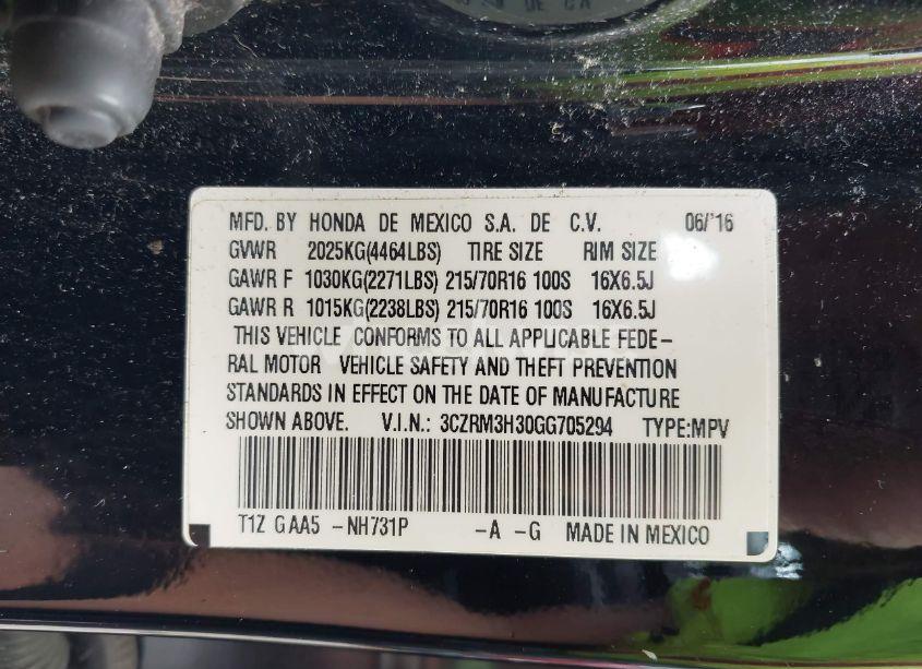 Photo 9 of 2016 Honda Cr-v LX (VIN 3CZRM3H30GG705294)