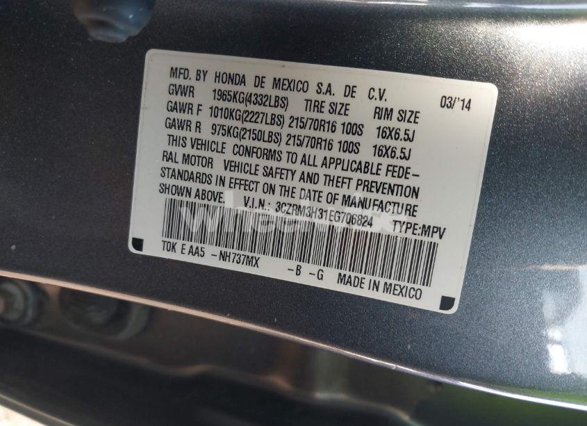 Photo 9 of 2014 Honda Cr-v LX (VIN 3CZRM3H31EG706824)