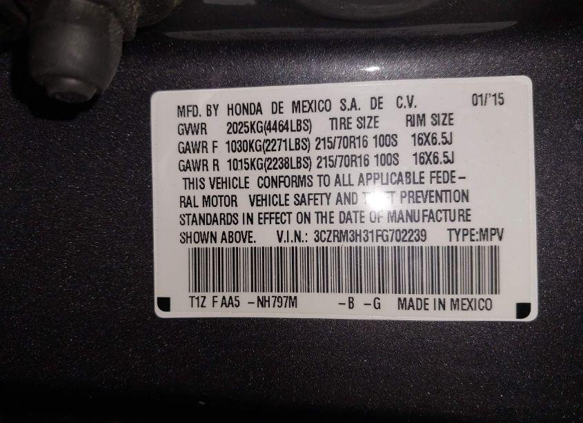 Photo 9 of 2015 Honda Cr-v LX (VIN 3CZRM3H31FG702239)