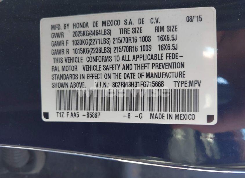 Photo 9 of 2015 Honda Cr-v LX (VIN 3CZRM3H31FG715668)