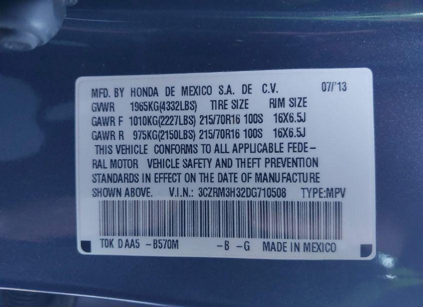 Photo 9 of 2013 Honda Cr-v LX (VIN 3CZRM3H32DG710508)