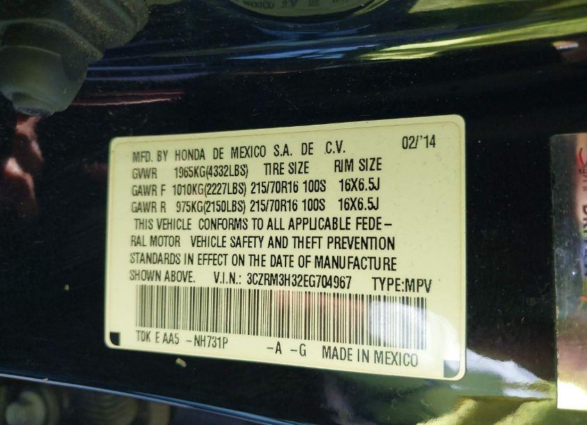 Photo 9 of 2014 Honda Cr-v LX (VIN 3CZRM3H32EG704967)