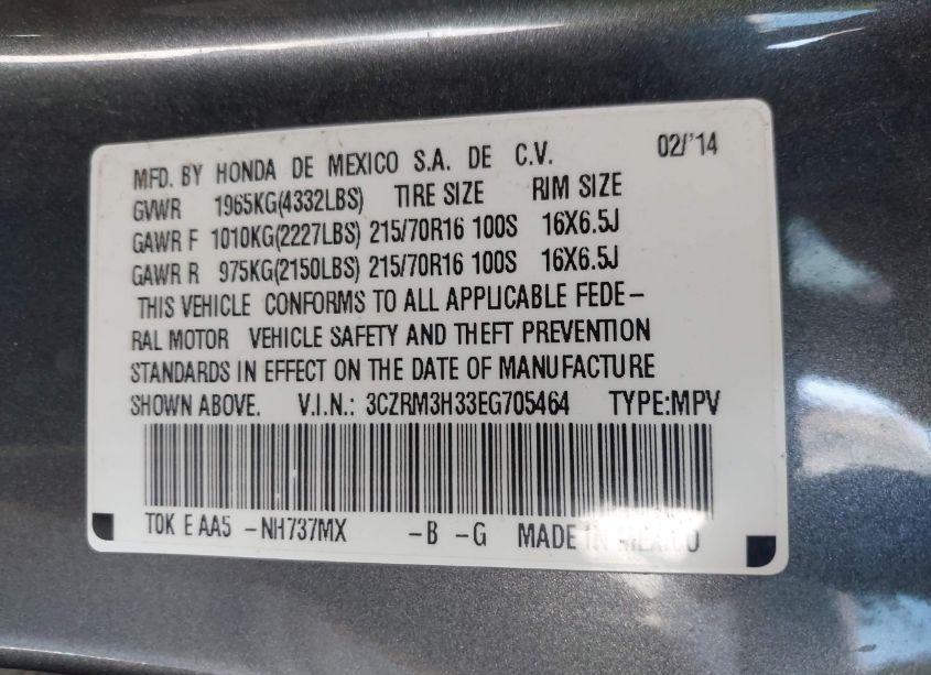 Photo 9 of 2014 Honda Cr-v LX (VIN 3CZRM3H33EG705464)