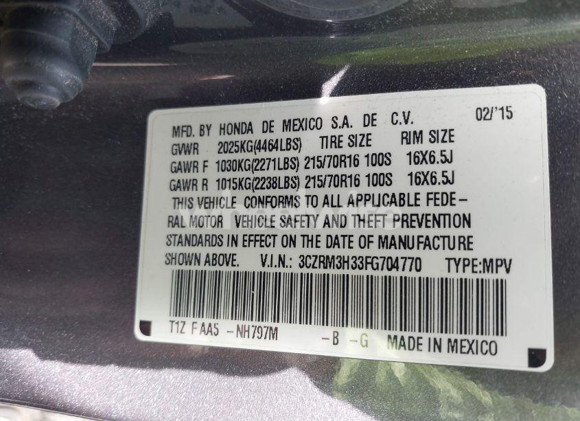 Photo 9 of 2015 Honda Cr-v LX (VIN 3CZRM3H33FG704770)