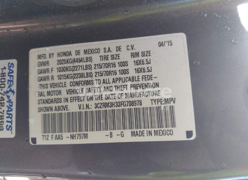 Photo 9 of 2015 Honda Cr-v LX (VIN 3CZRM3H33FG708978)