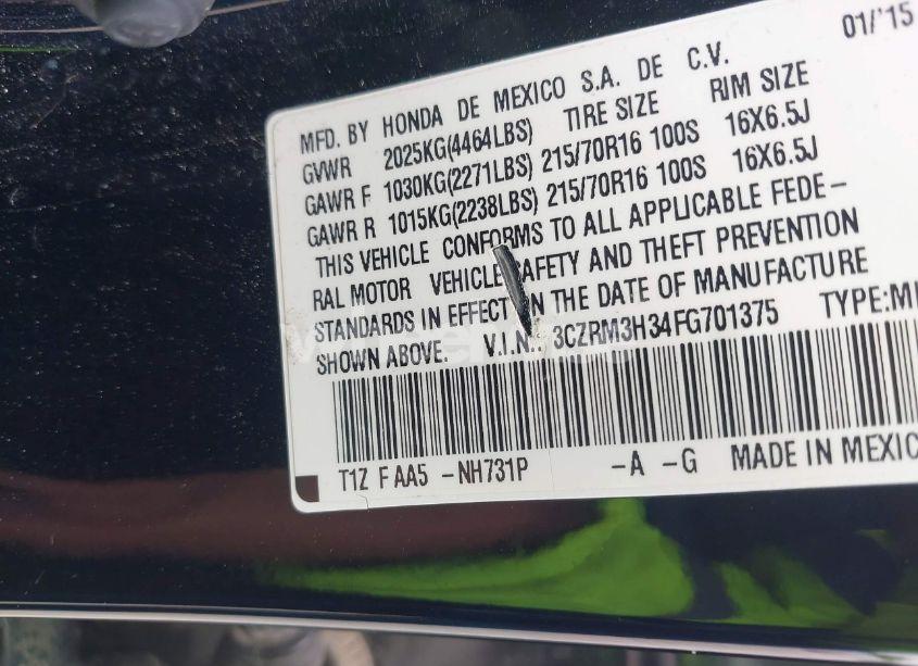 Photo 9 of 2015 Honda Cr-v LX (VIN 3CZRM3H34FG701375)