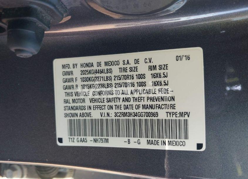 Photo 9 of 2016 Honda Cr-v LX (VIN 3CZRM3H34GG700969)