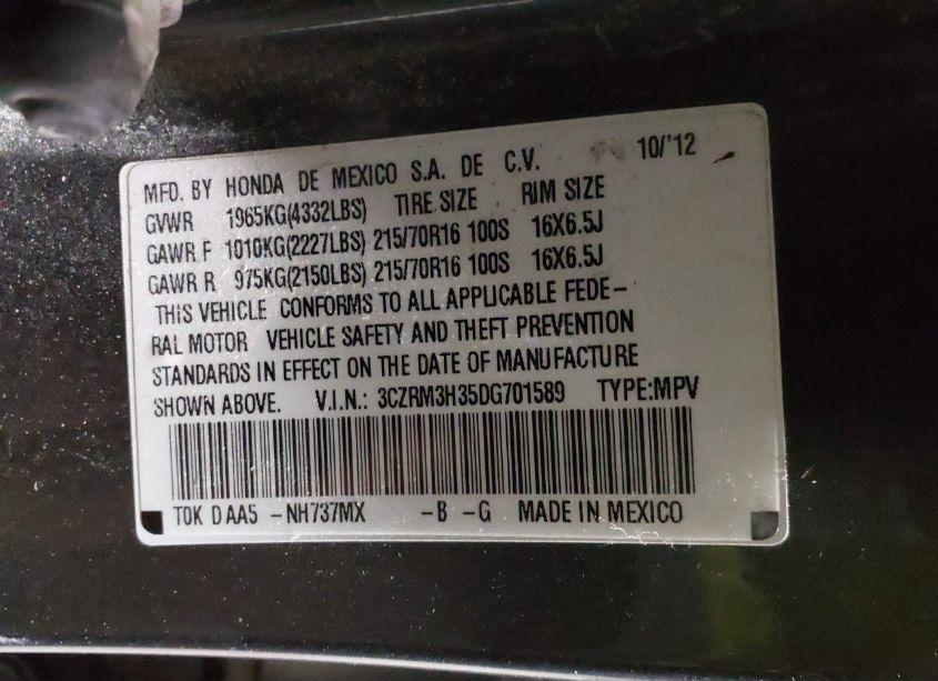 Photo 9 of 2013 Honda Cr-v LX (VIN 3CZRM3H35DG701589)