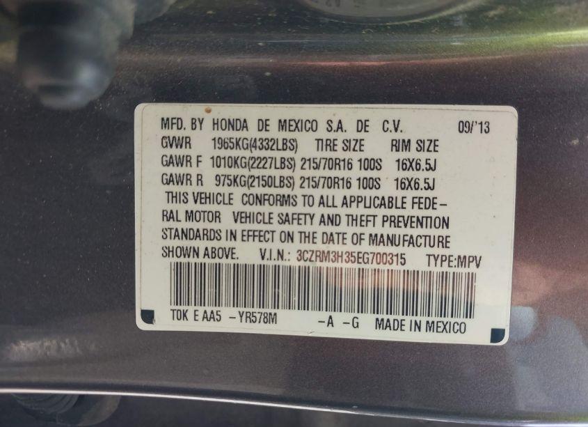 Photo 9 of 2014 Honda Cr-v LX (VIN 3CZRM3H35EG700315)