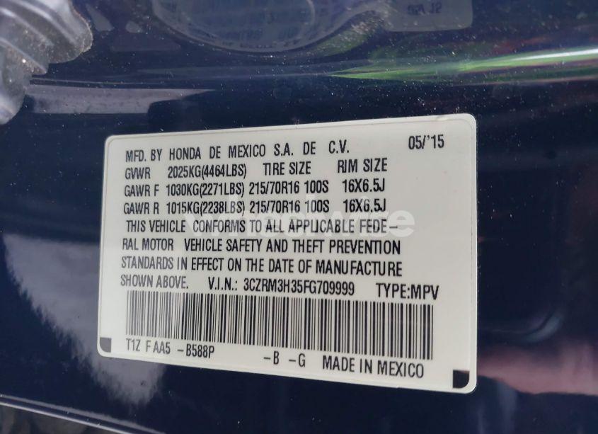 Photo 9 of 2015 Honda Cr-v LX (VIN 3CZRM3H35FG709999)