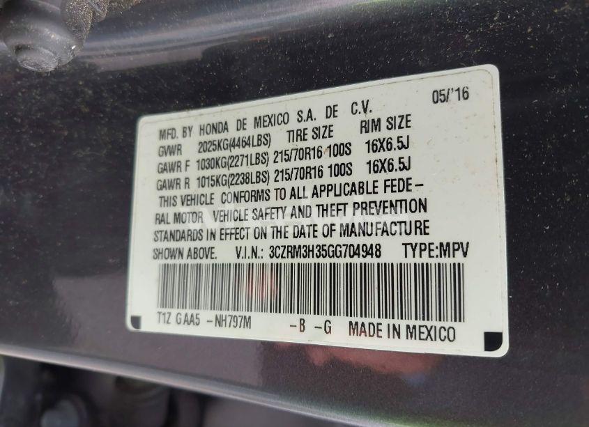 Photo 9 of 2016 Honda Cr-v LX (VIN 3CZRM3H35GG704948)