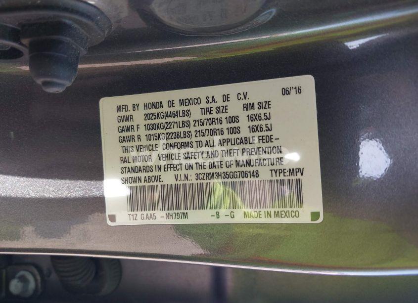 Photo 9 of 2016 Honda Cr-v LX (VIN 3CZRM3H35GG706148)