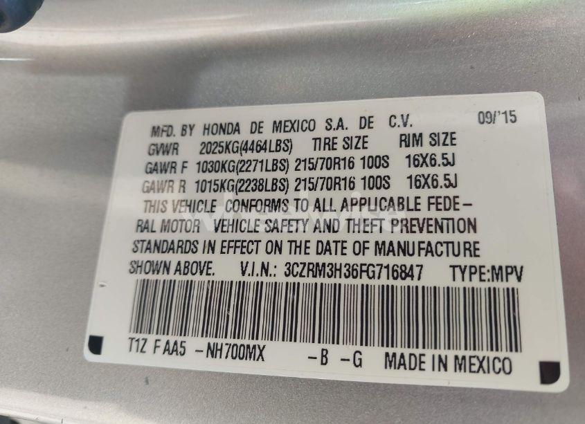 Photo 9 of 2015 Honda Cr-v LX (VIN 3CZRM3H36FG716847)