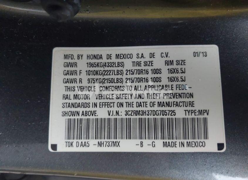 Photo 9 of 2013 Honda Cr-v LX (VIN 3CZRM3H37DG705725)