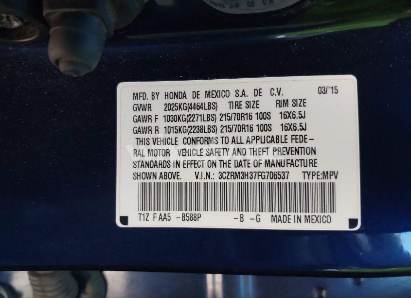 Photo 9 of 2015 Honda Cr-v LX (VIN 3CZRM3H37FG706537)