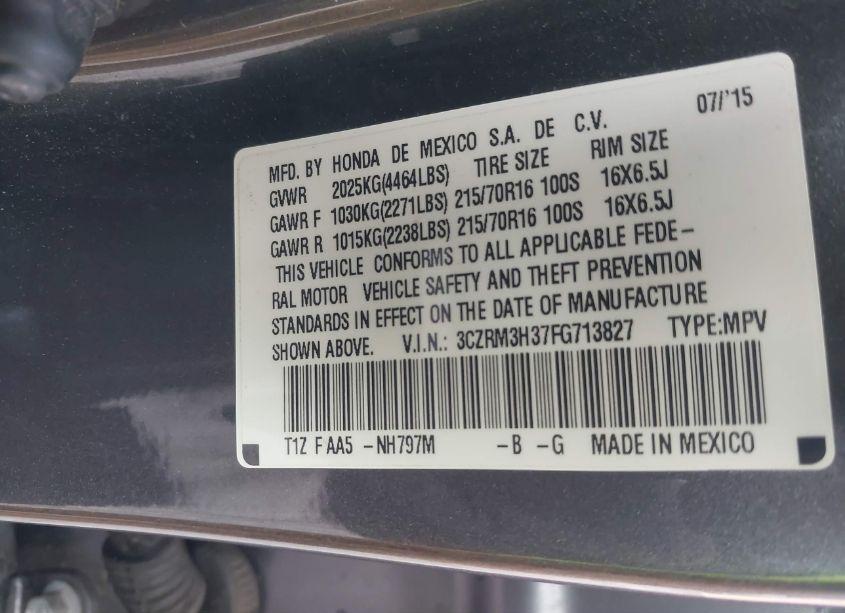 Photo 9 of 2015 Honda Cr-v LX (VIN 3CZRM3H37FG713827)