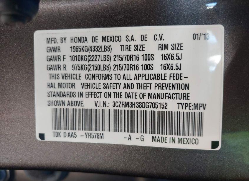 Photo 9 of 2013 Honda Cr-v LX (VIN 3CZRM3H38DG705152)