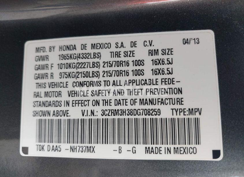 Photo 9 of 2013 Honda Cr-v LX (VIN 3CZRM3H38DG708259)