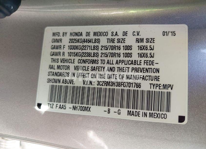 Photo 9 of 2015 Honda Cr-v LX (VIN 3CZRM3H38FG701766)