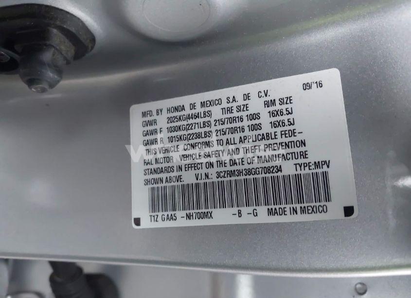 Photo 9 of 2016 Honda Cr-v LX (VIN 3CZRM3H38GG708234)