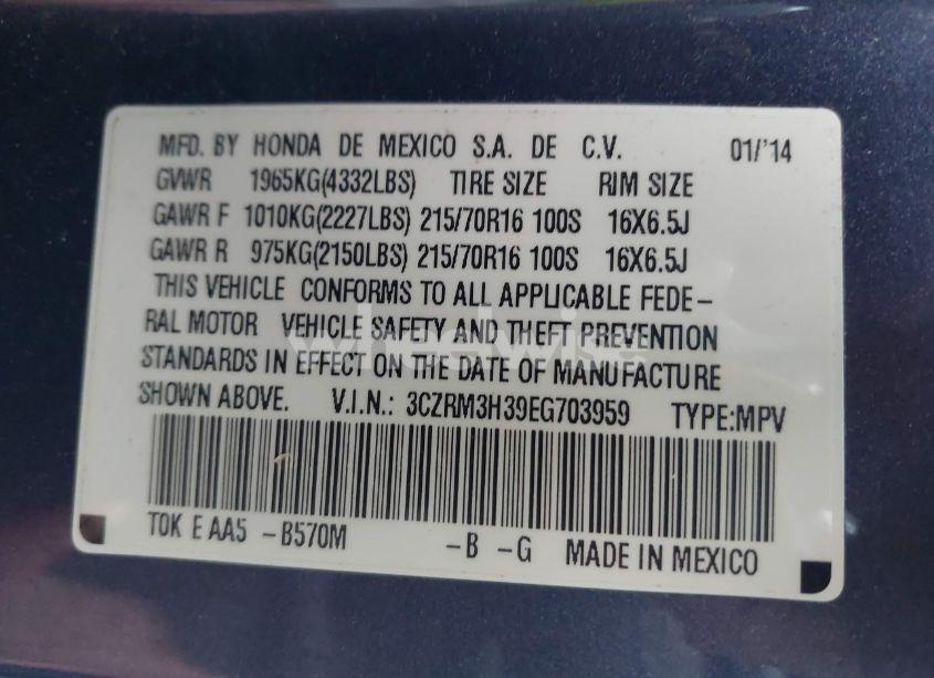 Photo 9 of 2014 Honda Cr-v LX (VIN 3CZRM3H39EG703959)