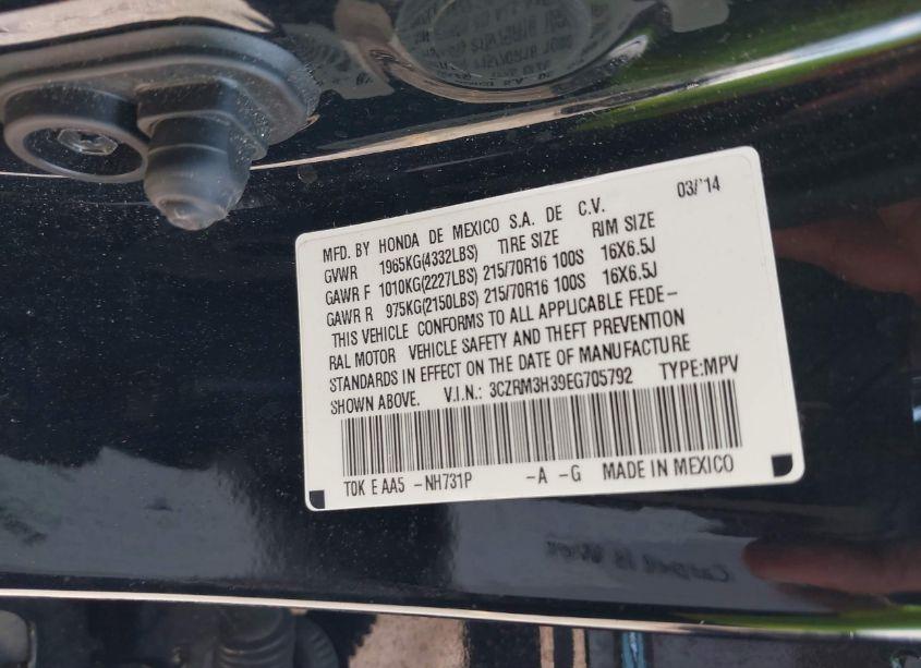 Photo 9 of 2014 Honda Cr-v LX (VIN 3CZRM3H39EG705792)