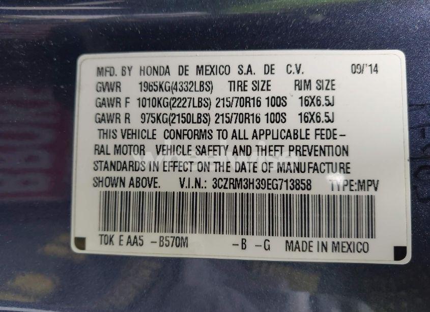 Photo 9 of 2014 Honda Cr-v LX (VIN 3CZRM3H39EG713858)