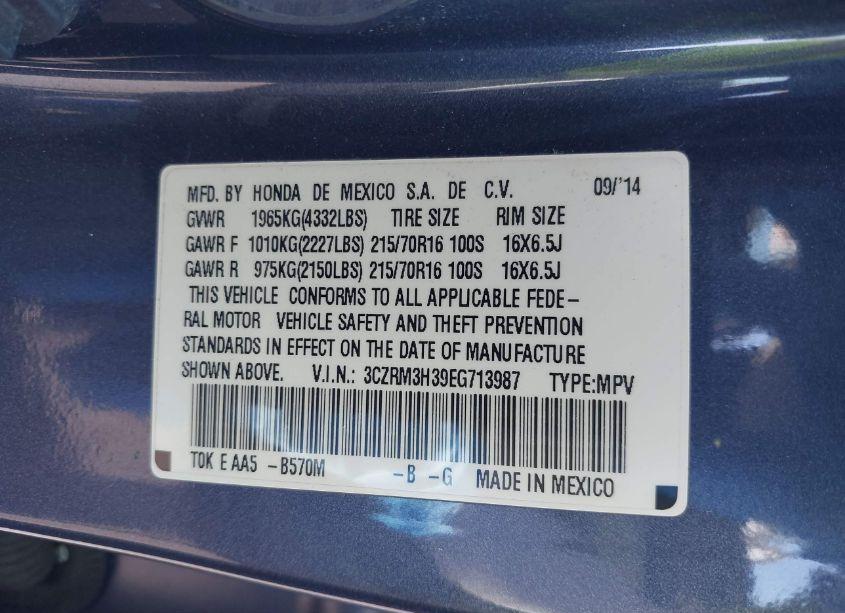 Photo 9 of 2014 Honda Cr-v LX (VIN 3CZRM3H39EG713987)
