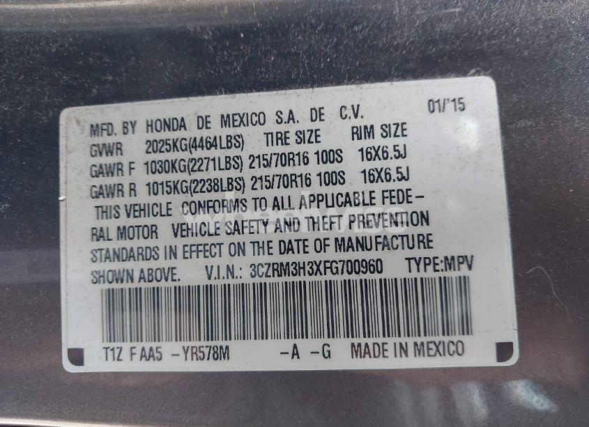 Photo 9 of 2015 Honda Cr-v LX (VIN 3CZRM3H3XFG700960)