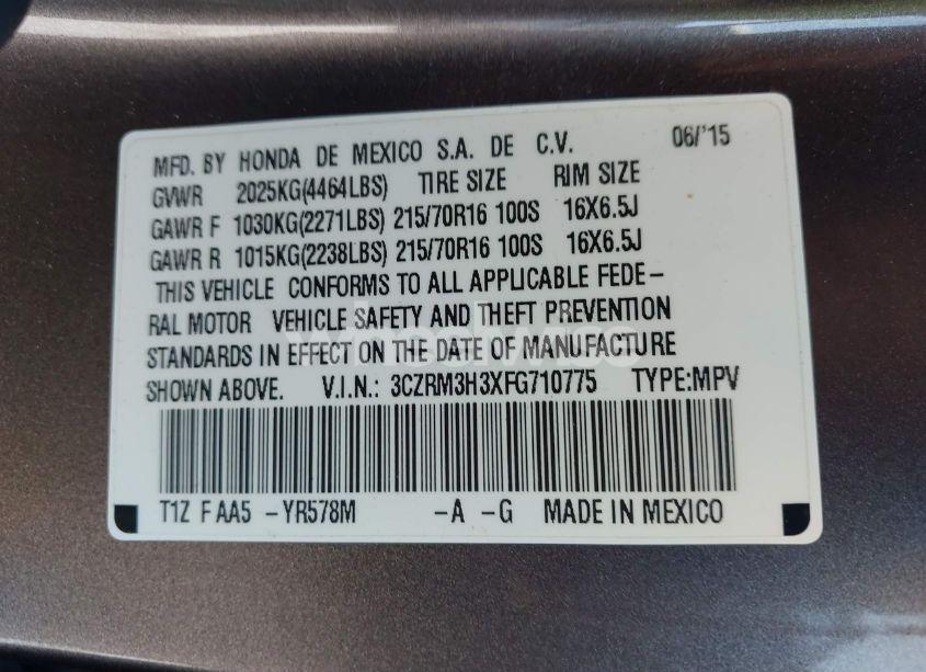 Photo 9 of 2015 Honda Cr-v LX (VIN 3CZRM3H3XFG710775)