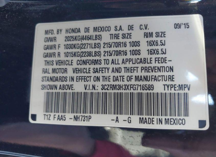 Photo 9 of 2015 Honda Cr-v LX (VIN 3CZRM3H3XFG716589)