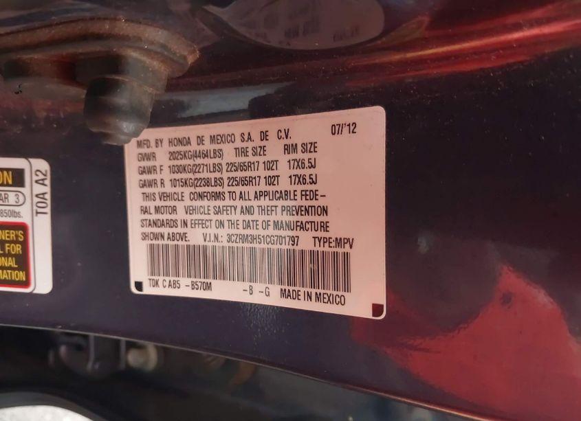 Photo 9 of 2012 Honda Cr-v EX (VIN 3CZRM3H51CG701797)