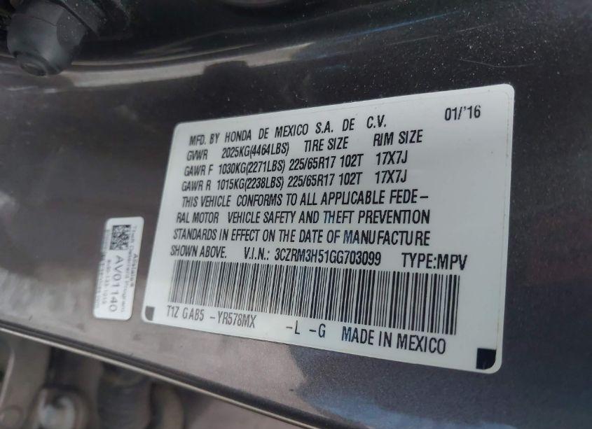 Photo 9 of 2016 Honda Cr-v EX (VIN 3CZRM3H51GG703099)