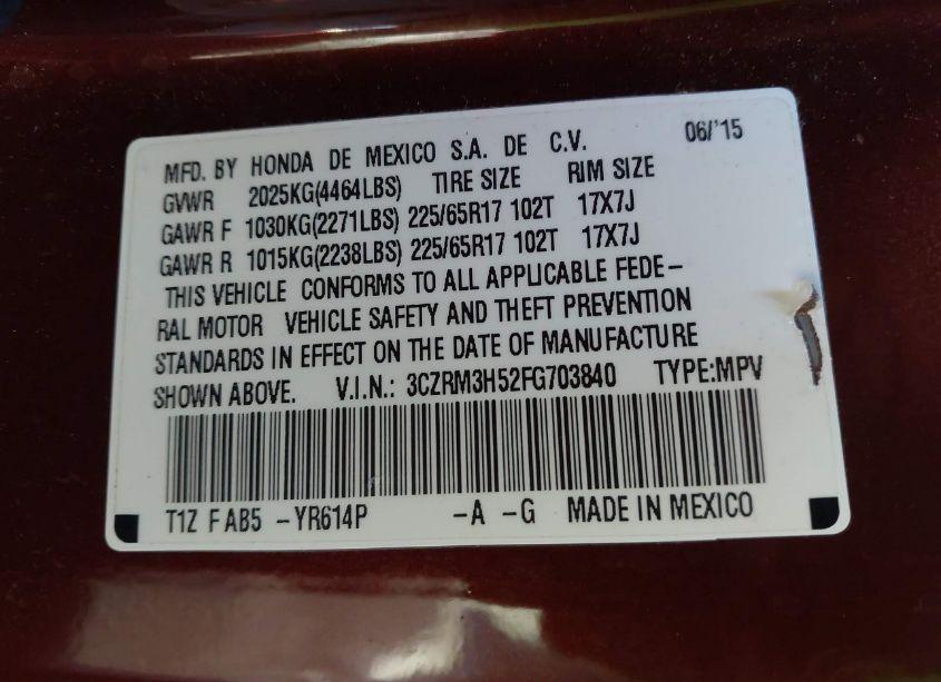 Photo 9 of 2015 Honda Cr-v EX (VIN 3CZRM3H52FG703840)