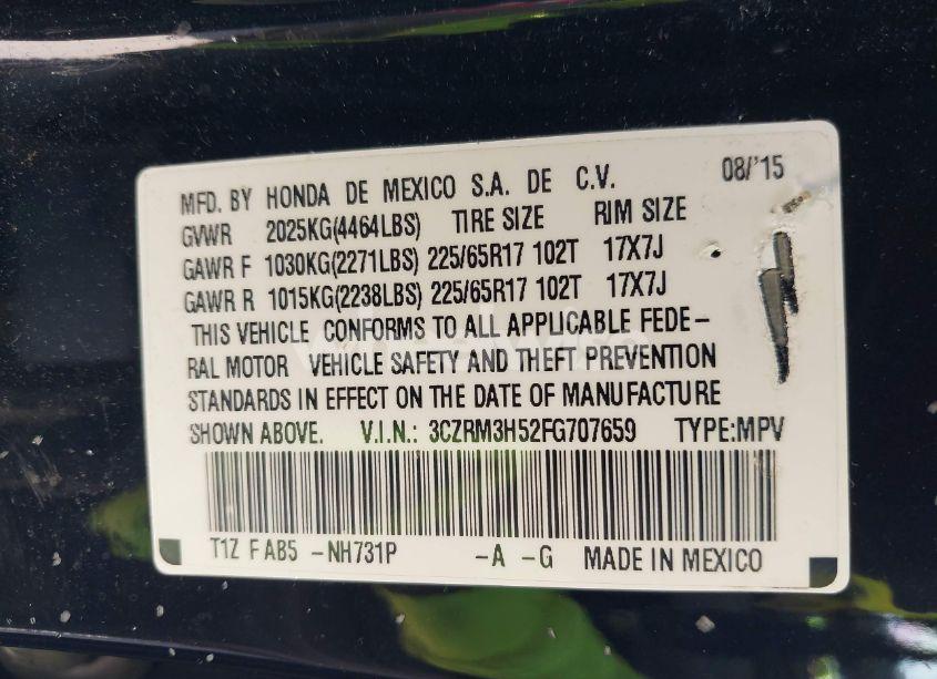 Photo 9 of 2015 Honda Cr-v EX (VIN 3CZRM3H52FG707659)