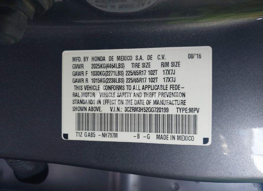 Photo 9 of 2016 Honda Cr-v EX (VIN 3CZRM3H52GG720199)