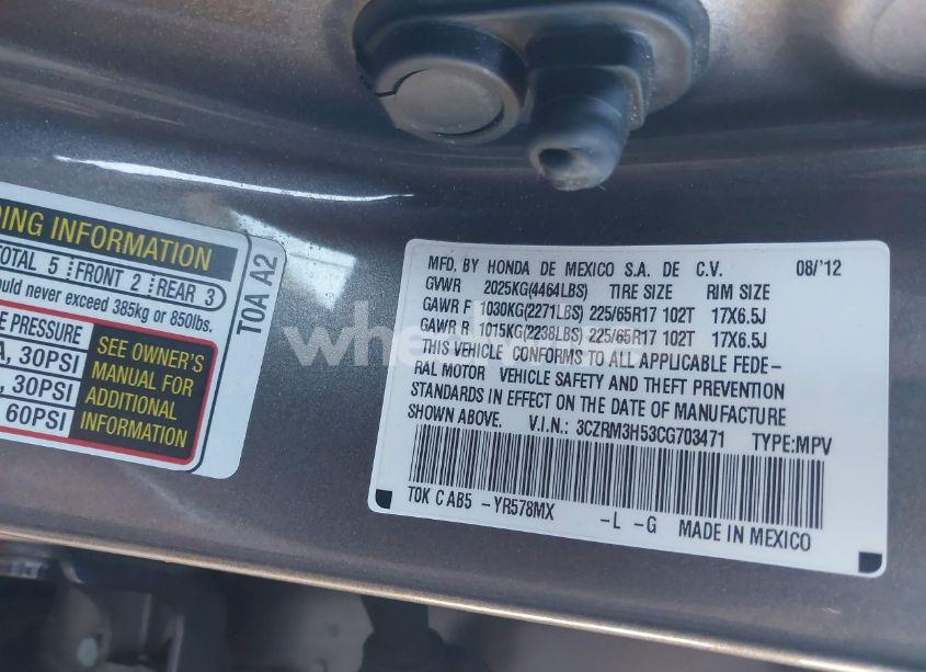 Photo 9 of 2012 Honda Cr-v EX (VIN 3CZRM3H53CG703471)