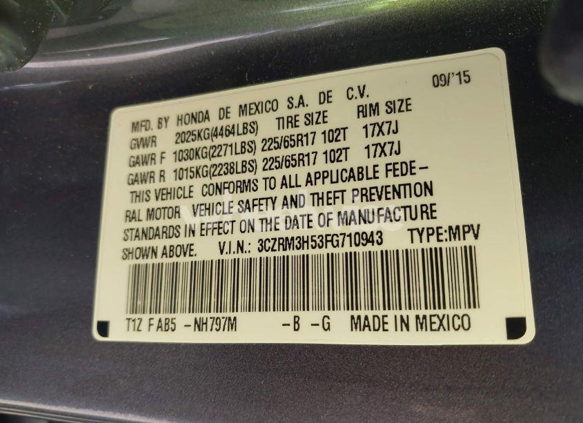 Photo 9 of 2015 Honda Cr-v EX (VIN 3CZRM3H53FG710943)