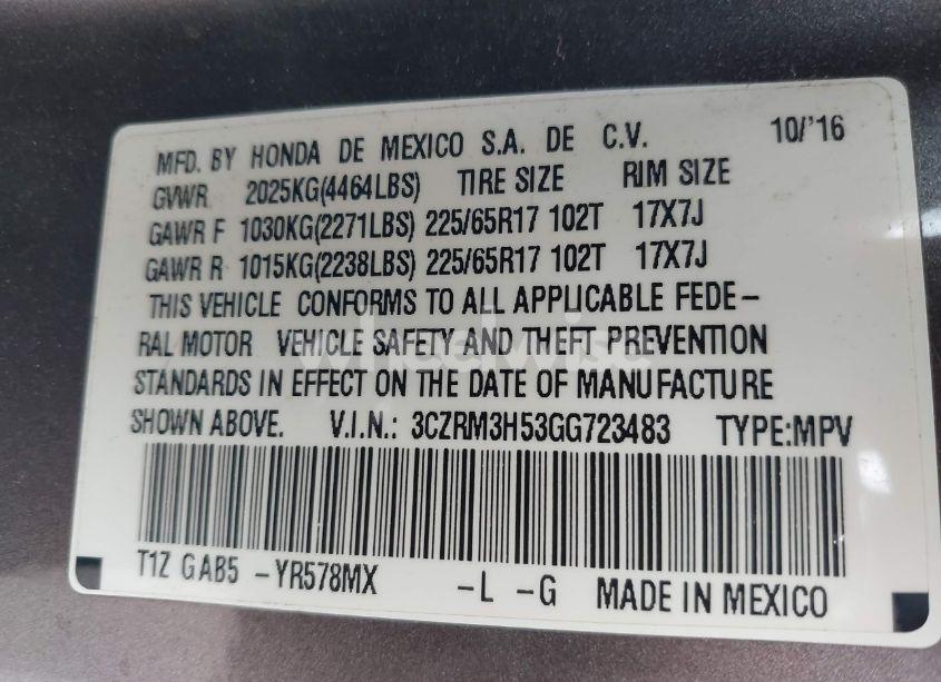 Photo 9 of 2016 Honda Cr-v EX (VIN 3CZRM3H53GG723483)