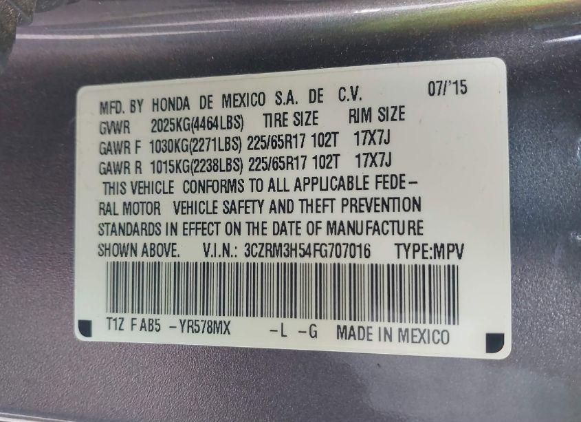 Photo 9 of 2015 Honda Cr-v EX (VIN 3CZRM3H54FG707016)